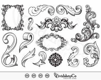 Baroque SVG, Acanthus svg, Filigree, Decorative Ornament, Swirls svg, Clipart, Cut Files for Silhouette, Files for Cricut, Vector, dxf, png
