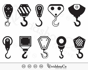 Gancho de grúa SVG, gancho svg, gancho de cadena svg, gancho de construcción svg, clipart, archivos de corte para silueta, archivos para Cricut, vector, dxf, png