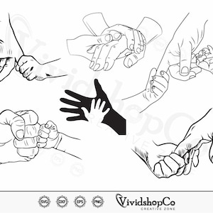 Puede incluir: Un conjunto de cinco dibujos en blanco y negro de manos en varias poses, incluyendo sostener, alcanzar y tocar. Los dibujos son simples y estilizados, y transmiten una sensación de conexión y amor.