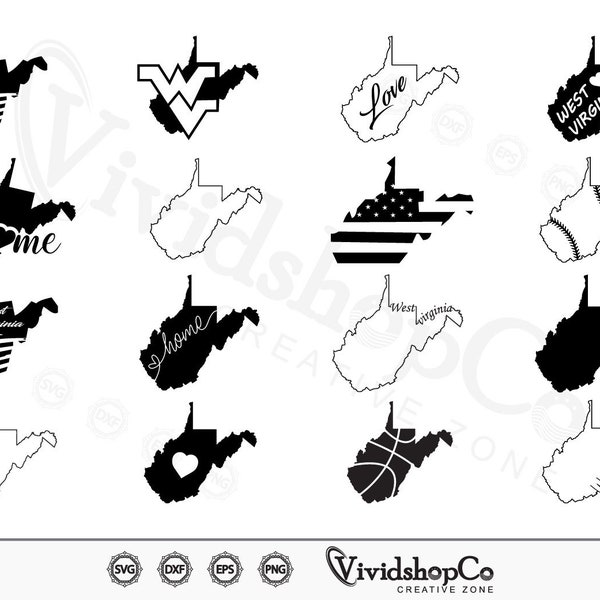 West Virginia svg, West Virginia State, West Virginia Home svg, Clipart, Cut Files for Silhouette, Files for Cricut, Vector, dxf, png