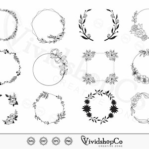 Floral Wreath SVG, Wreath svg, Wedding wreath svg, Circle frame svg, Clipart, Cut Files for Silhouette, Files for Cricut, Vector, dxf, png
