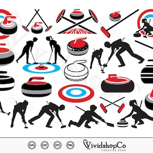 Curling SVG, Curler svg, Curling Rock svg, Curling Broom svg, Winter Sports svg, Clipart, Cut Files for Silhouette, Vector, dxf, eps, png