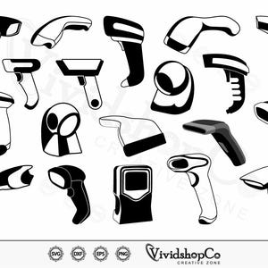 Peut inclure: Une collection de 16 illustrations vectorielles en noir et blanc de scanners de codes-barres. Les illustrations sont dans différents styles et angles, y compris des vues de côté, des vues de dessus et des vues en biais. Les illustrations sont adaptées à une utilisation dans des projets numériques, tels que des sites Web, des applications et des présentations.