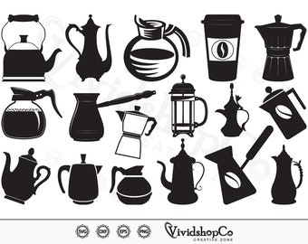 Pot à café SVG, svg cafetière, café svg, Pot svg, Clipart, couper des fichiers pour Silhouette, fichiers pour Cricut, vecteur, dxf, png, Design