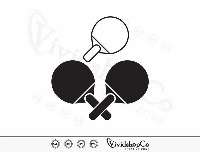 May include: Black and white silhouette of two ping pong paddles crossed over each other.