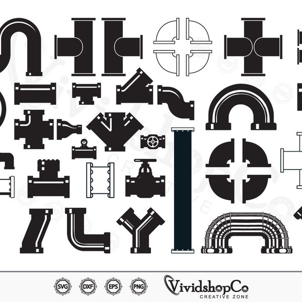 Steel Pipe Fittings SVG, Pipe Fittings svg, Pipe svg, Clipart, Cut Files for Silhouette, Files for Cricut, Vector, dxf, png, Design