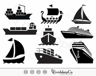 Paquete de SVG de barco, svg de barco, svg de barco, svg de vela, clipart de barco, archivos de corte para Silhouette, archivos para Cricut, vector, dxf, png, diseño