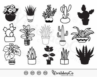 Plants svg, Potted Plant svg, House Plant svg, Plants Clipart, Cut Files for Silhouette, Files for Cricut, Vector, dxf, png, Design