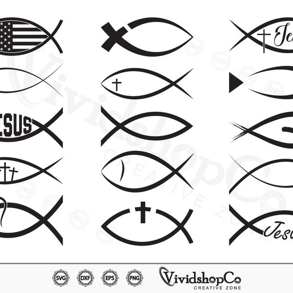 Christian Fish SVG, USA Christian fish, Jesus Fish svg, Christian svg, Clipart, Cut Files for Silhouette, Files for Cricut, Vector, dxf, png