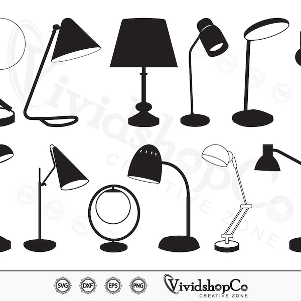 Desk Lamp SVG, Table Lamp svg, Lamp svg, Street Light svg, Library Lamps svg, Clipart, Cut Files for Silhouette, Cricut, Vector, dxf, png