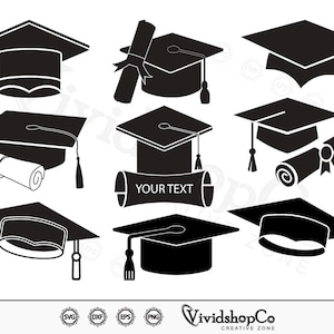 Gorra de graduación svg, Graduado svg, Diploma svg, Grado svg, Imágenes prediseñadas, Archivos cortados para silueta, Archivos para Cricut, Vector, dxf, png, Diseño