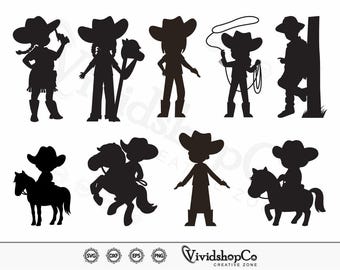 Little Cowboy SVG, kleine cowgirl svg, cowboy svg, vector, silhouet, Cricut-bestand, clipart, Graveerbare ontwerp, png, dxf, T-shirtontwerp