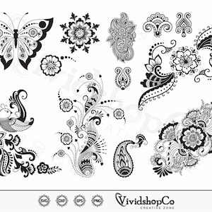 Mehndi SVG, Mehndi flower svg, Henna drawing svg, Clipart, Cut Files for Silhouette, Files for Cricut, Vector, dxf, png, Design
