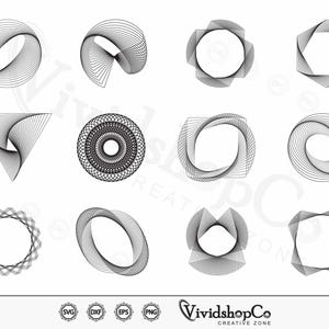 May include: Set of 12 black and white geometric line art designs. The designs include circles, squares, triangles, and other shapes. The designs are perfect for use in crafting, scrapbooking, or digital design.