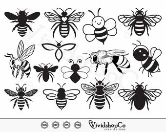 Paquete de abejas svg, abeja svg, clipart de abeja, archivos de corte de abeja para Silhouette, archivos para Cricut, vector de abeja, dxf, png, diseño