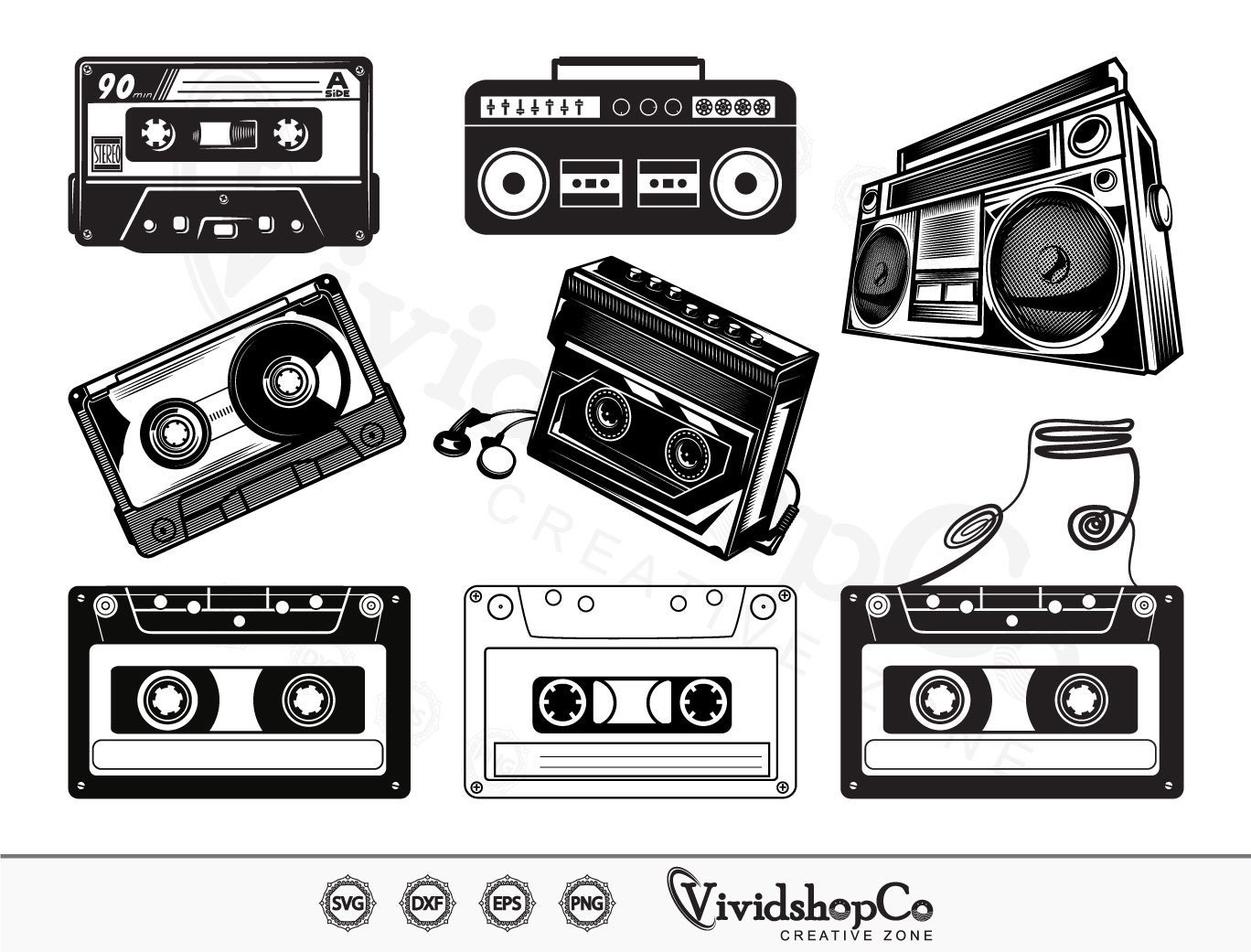 Cassette Tape SVG, Cassette Tape Vector, Silhouette, Cricut file, Clipart,  Cuttable Design, Png, Dxf & Eps Designs.