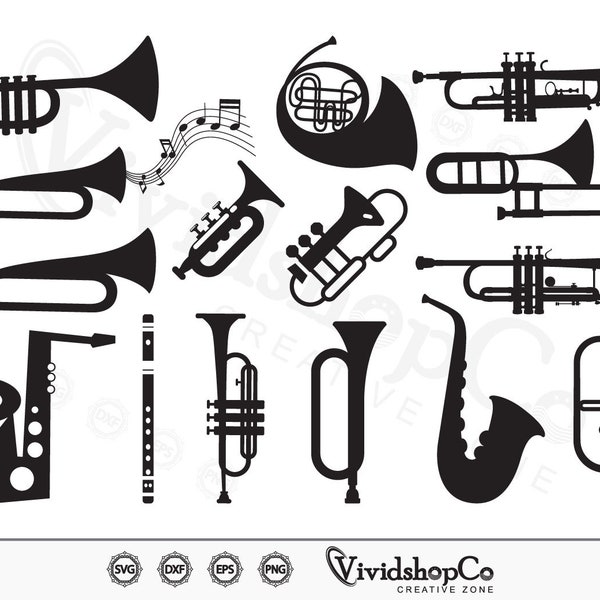 Trumpet svg, Horn Trumpet svg, Musical Instrument, Marching Band, Clipart, Cut Files for Silhouette, Files for Cricut, Vector, dxf, png