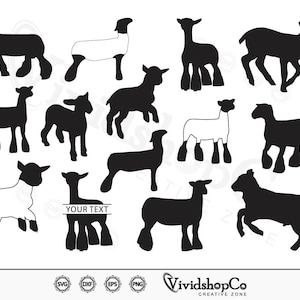 May include: A set of 12 black and white silhouette images of lambs. The images are in various poses, including standing, walking, and lying down. The images are perfect for use in crafting projects, scrapbooking, or as clipart.