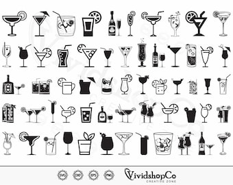 Cóctel SVG, vaso de alcohol SVG, vaso de chupito SVG, bebida SVG, clipart, archivos de corte para Silhouette, archivos para Cricut, vector, dxf, png, diseño