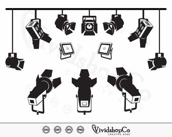 Iluminación de escenario svg, luz de director svg, iluminación svg, foco svg, clipart, archivos de corte para silueta, archivos para Cricut, vector, dxf, png