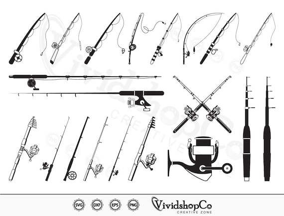 Fishing Rod SVG, Rod Svg, Fishing Pole, Fishing Hook Svg, Clipart, Cut  Files for Silhouette, Files for Cricut, Vector, Dxf, Png, Design 