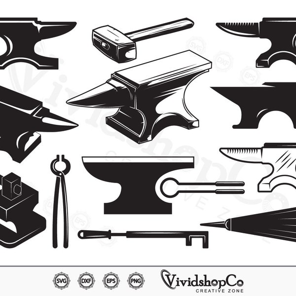 Blacksmith SVG, Anvil svg, Anvil and Hammer, Tongs svg, Clipart, Cut Files for Silhouette, Files for Cricut, Vector, dxf, png, Design