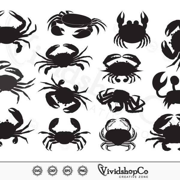 Crab SVG, Sea animals svg, Ocean svg, Summer svg, Beach svg, Clipart, Cut Files for Silhouette, Files for Cricut, Vector, dxf, png