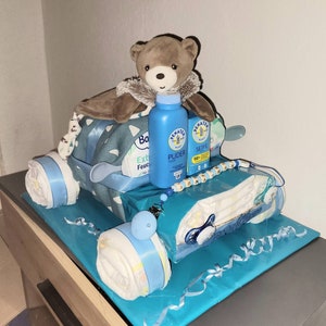 Diaper Cake Car Baby Boy Gift Birth Baptism New