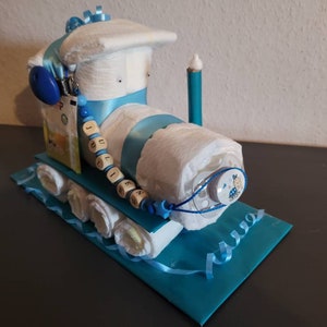 Diaper Cake Train Railway Baby Boy Gift Birth Baptism New
