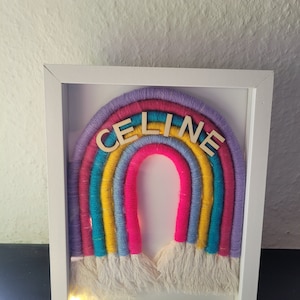 Macrame rainbow decor, picture frame, handmade rainbow wall hanging, rainbow nursery decoration, children&#39;s room, baby gift