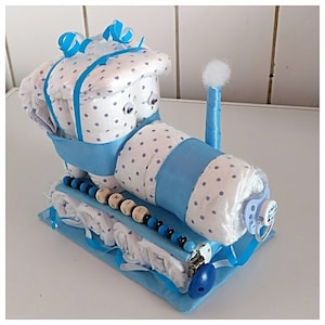 Diaper Cake Train Railway Baby Boy Gift Birth Baptism New