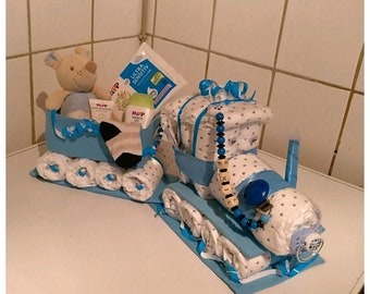 Diaper cake train railway baby boy gift birth baptism new diaper gift baby shower