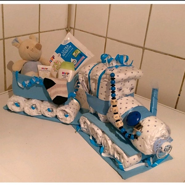 Torta di pannolini treno ferrovia bambino regalo nascita battesimo nuovo pannolino regalo baby shower