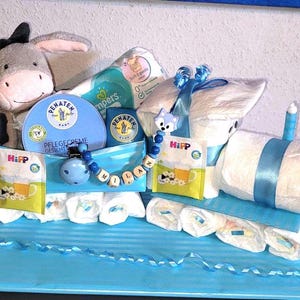 Diaper Cake Train Railway Baby Boy Gift Birth Baptism New