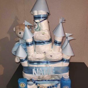 Diaper Cake Castle Baby Boy Gift Birth Baptism New