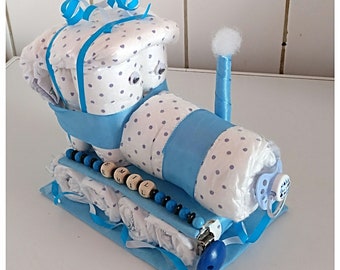 Diaper Cake Train Railway Baby Boy Gift Birth Baptism New