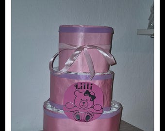Diaper Cake Girl Baby Diaper Gift Puller Party Gift Birth Baptism