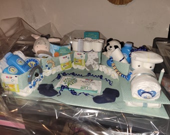 Extra Large Format XXL Diaper Cake Train Chemin de fer Bébé Garçon Cadeau Naissance Baptême Nouveau