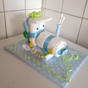 Diaper Cake Train Railway Baby Boy Gift Birth Baptism New