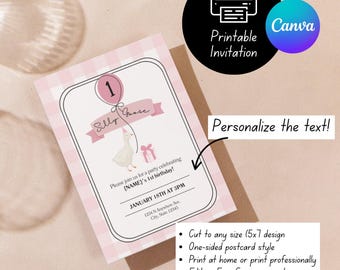 Silly Goose | 1st Birthday | DIY Party Card | Customizable Goose Invite | First Birthday Girl