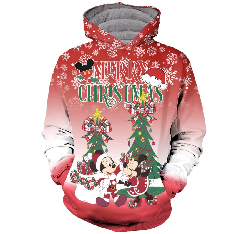 Mickey & Minnie Mouse Couple Red Christmas Disney 3D Zip Hoodie