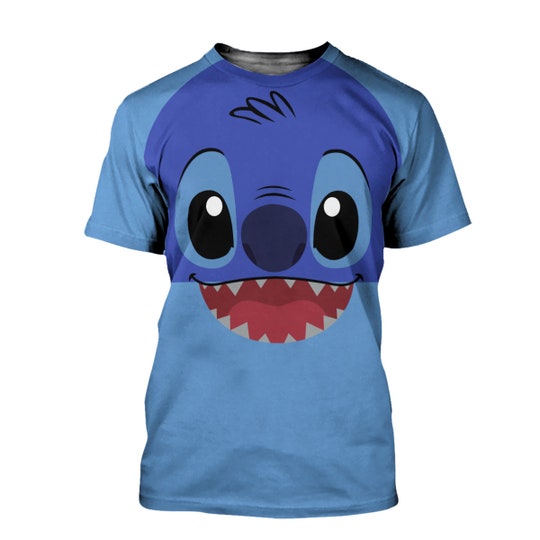 Disover Stitch Logo Head Blue Disney Graphics Cartoon 3D T-shirts