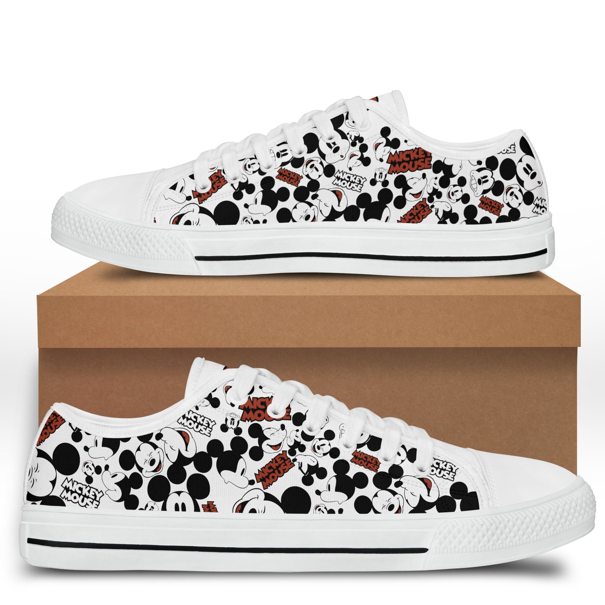 Mickey Mouse Head Full Print Black White Disney Cartoon Low Top Sneakers