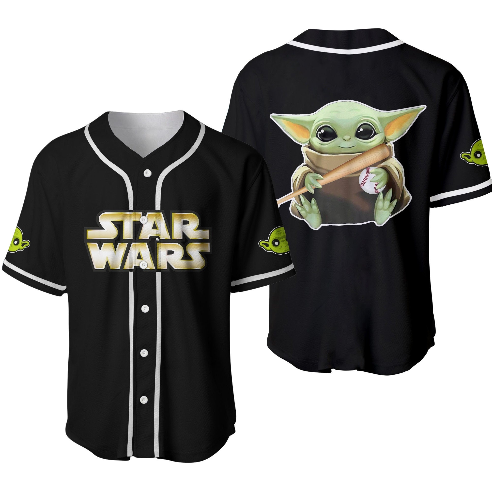Baby Yoda Star Wars Green Black Disney Baseball Jersey