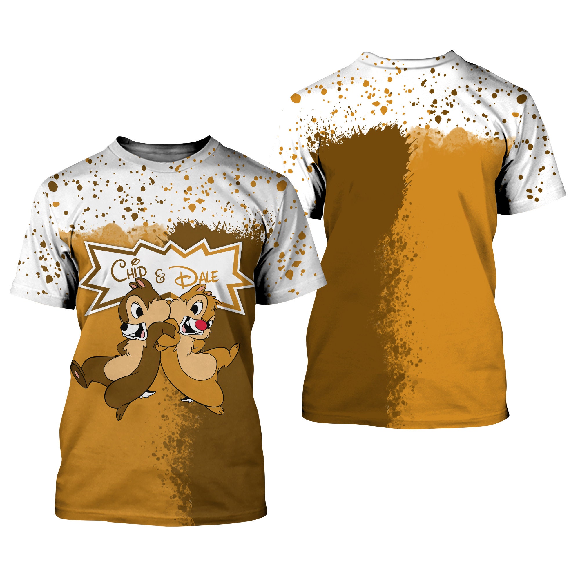 Discover Maglietta Stampa 3D Chip And Dale Uomo Donna Bambini Chipmunks Brown Splatter Paint Graphics Cartoon