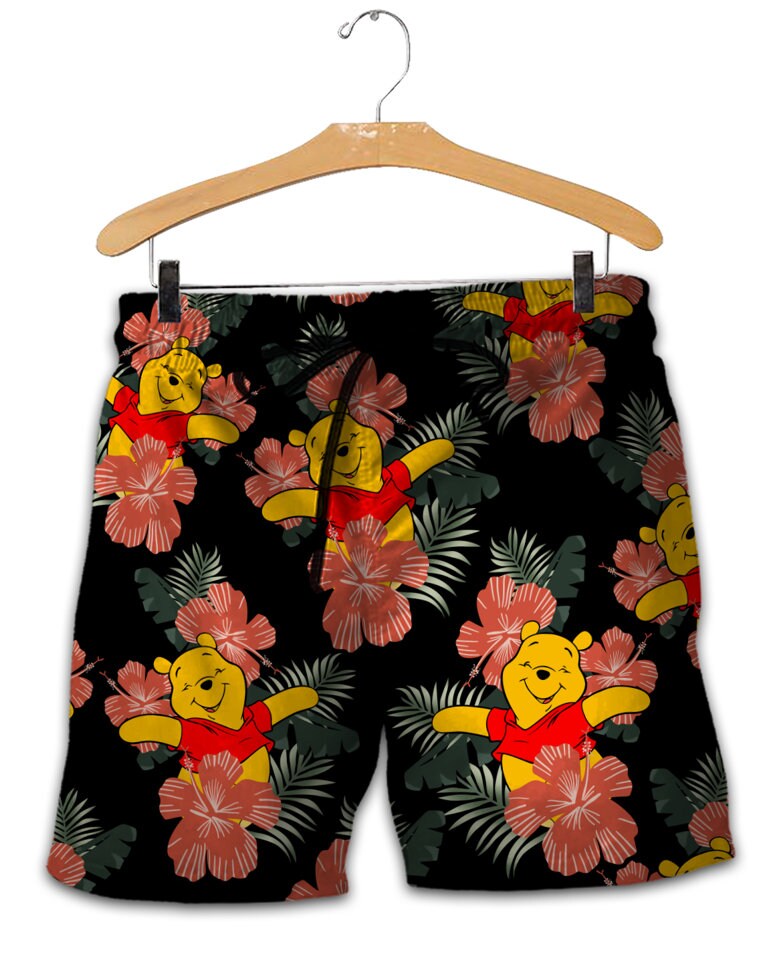 Winnie The Pooh Black Yellow Red Patterns Summer Tropical Disney Shorts
