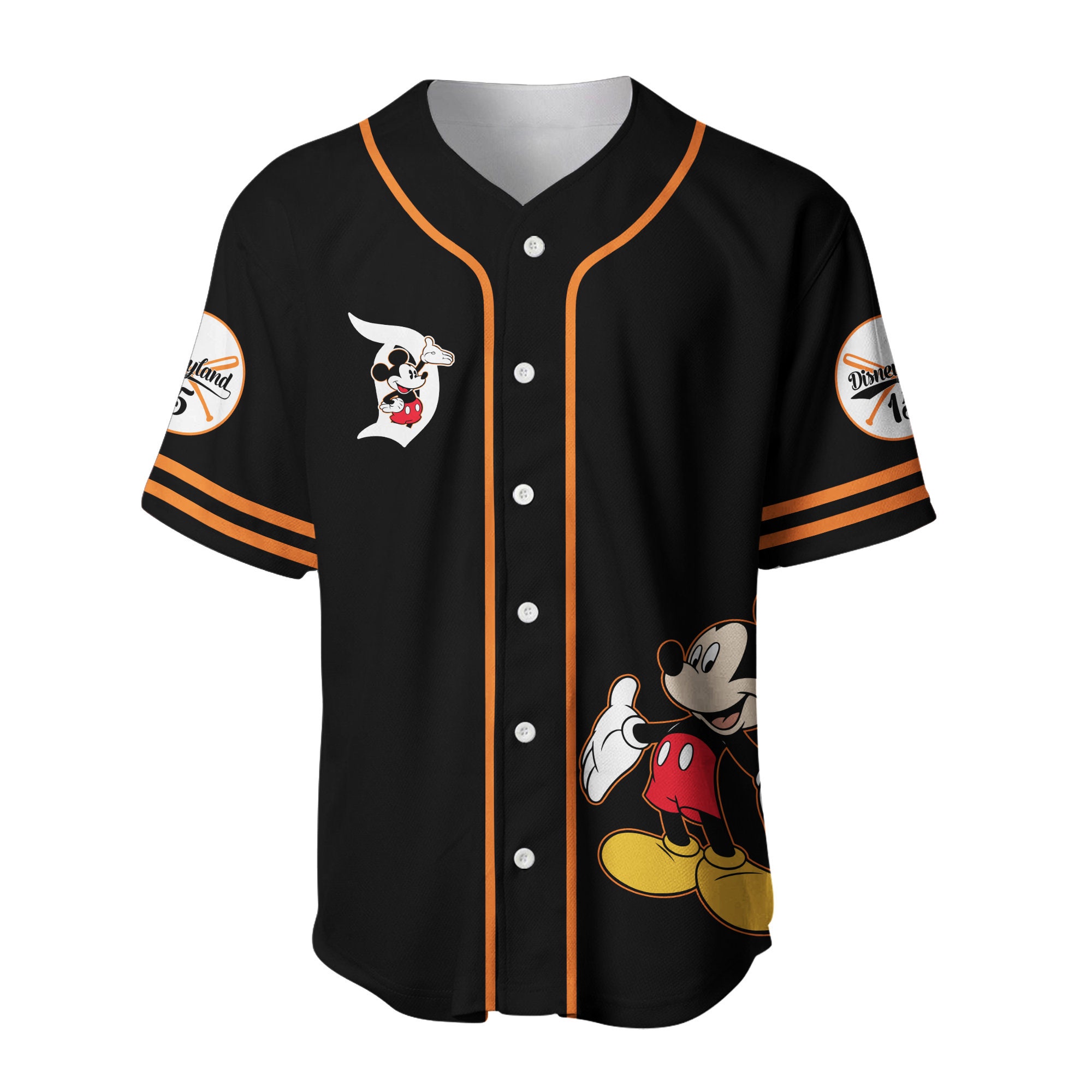 Discover Disneyland Mickey Maus Schwarz Orange Baseball Jersey Trikot