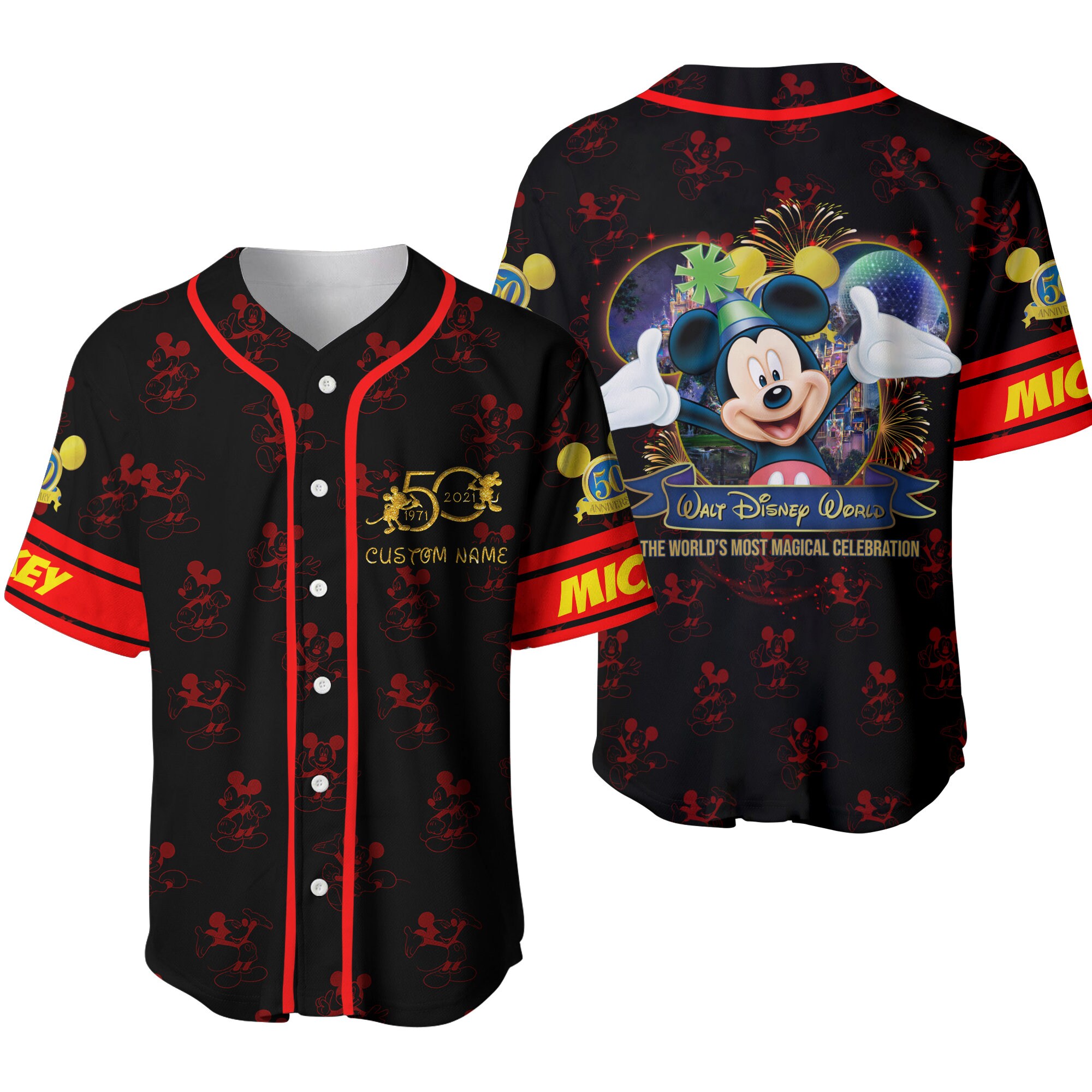 Discover Mickey Mouse Red Disney 50th Anniversary Baseball Jersey