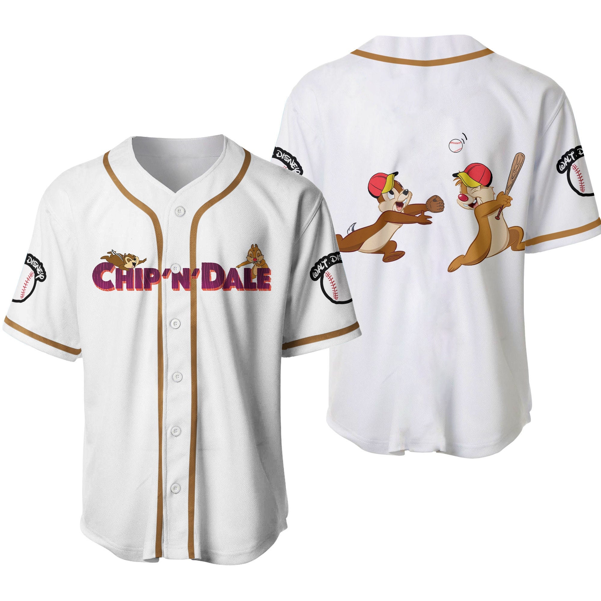 Chip & Dale Chipmunks White Brown  Baseball Jersey Shirt