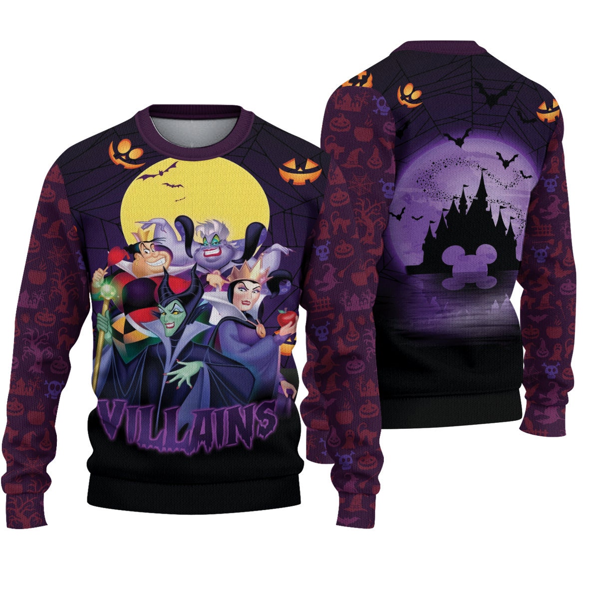 Villains Disney Halloween Purple Black 3D Sweater